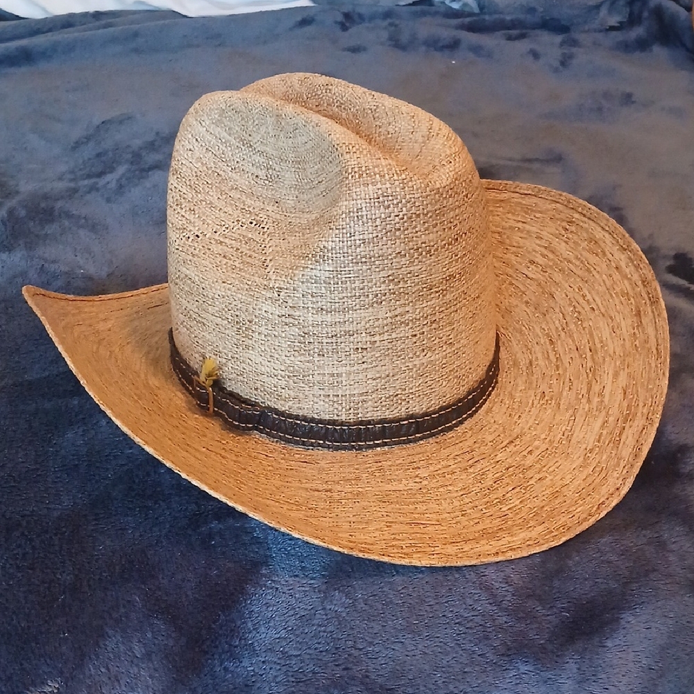 Vintage Bailey's U-Rollit Tan Wide Brim Woven Sun Hat 7-3/8